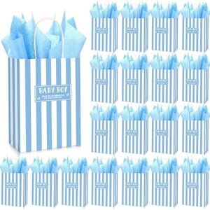 45 Set Baby Shower Gifts Bag with Tissue Papers Stripe Baby Shower Favors Bag